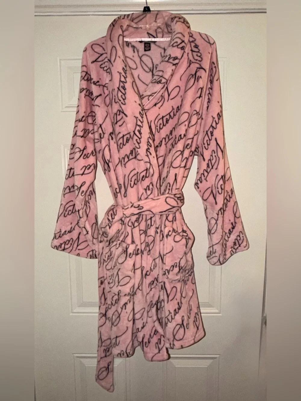 Victoria’s Secret Luxe Plush Pink Script Logo Robe XL XXL Cozy Soft - Picture 2 of 7